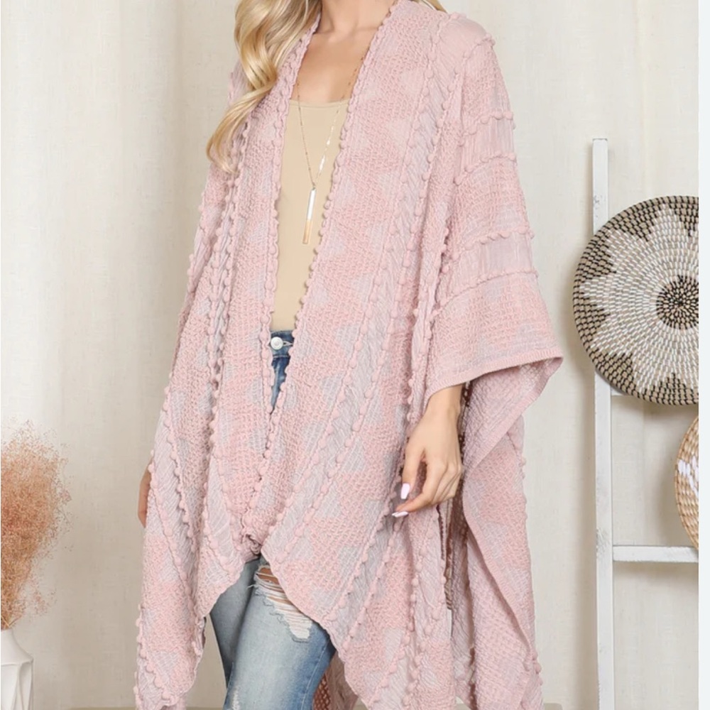 Pink Textured Knit Shawl